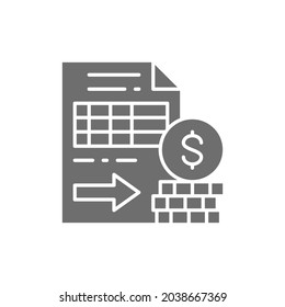 Documents with money, options, futures grey icon.