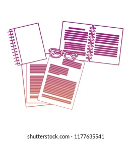 Documents and notebook with glasses rainbow lines