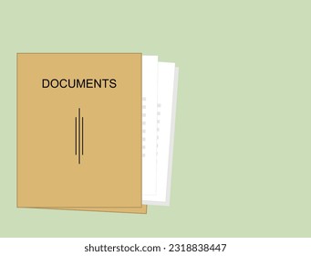Documents from on a brown folder. Agreement. Vector illustration