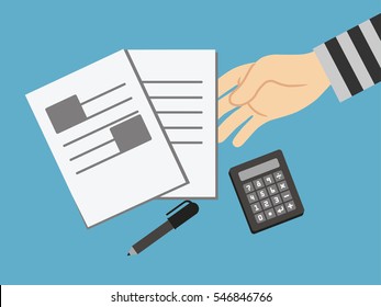 Documents on desk, . vector illustration.