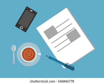 Documents on desk, . vector illustration.