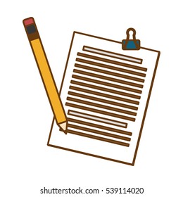 documents pages and pencil icon over white background. colorful design. vector illustration