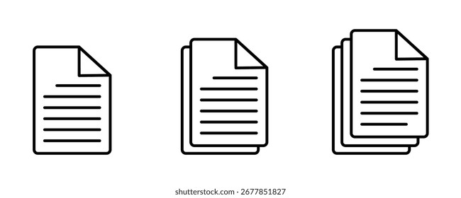 Documenta os ícones de papel. Símbolo de linha e ícone do documento. Ícone de documento em papel com uma e várias páginas. Ilustração vetorial.