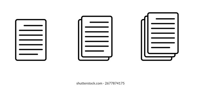 Documentos iconos de papel. Símbolo de línea e icono de documento. Icono de papel de documento con una y varias páginas. Ilustración vectorial.