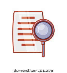 documents paper with magnifying glass