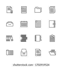 Documents, Paper, Sheet outline icons set - Black symbol on white background. Documents, Paper, Sheet Simple Illustration Symbol - lined simplicity Sign. Flat Vector thin line Icon - editable stroke
