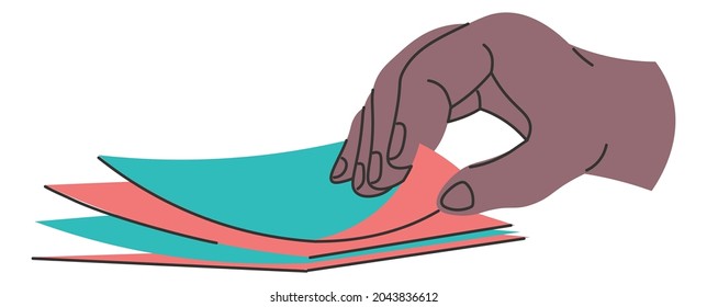 Documents and papers, isolated hands working with documentations and reports. Secretary or boss, director or school or university student with homework and thesis for text. Vector in flat style