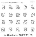 Documents, Paperwork and Office Work. Document Flow, Contract, File Folder. Vector Line Icons Set. Editable Stroke. 48x48 Pixel Perfect.