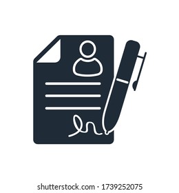 Documents with personal data. Personal  statement. Vector icon isolated on white background.