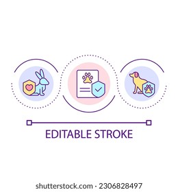 Documents for pets loop concept icon. Certification of domestic animals. Vet papers abstract idea thin line illustration. Isolated outline drawing. Editable stroke. Arial font used