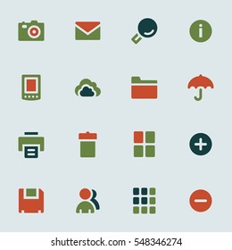 Juego de iconos web de fotos y documentos. Símbolos móviles de oficina y medios sociales.
