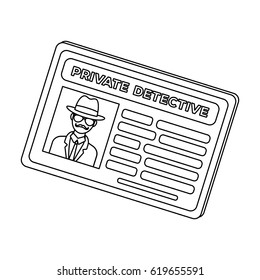 Documents of a private detective. Card that shows the personality of the detective.Detective single icon in outline style vector symbol stock illustration.