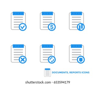 documents, reports icons on white