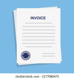 Documentos con sello y texto. Acuerdo con la aprobación y el sello. Una pila de documentos de negocios sobre un fondo azul. Ilustración del vector