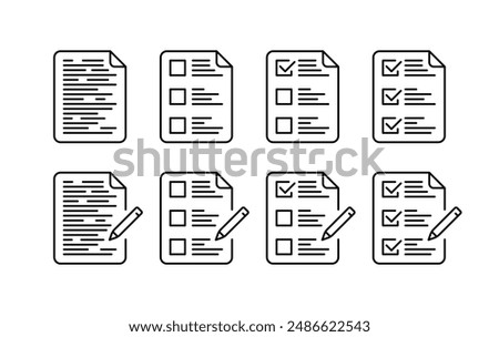 Documents set icons. Linear style. Vector icons.