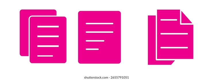 Documents solid and thin line web icon Vector illustration set