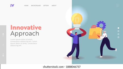 Documents, Сv, Startup Project Development Landing Page Template. Characters Creative Idea, Portfolio and Office Work Concept. Businesspeople with Light Bulb. Cartoon People Vector Illustration