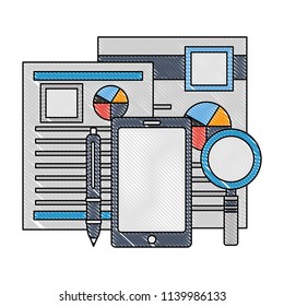 documents with statistics and set icons