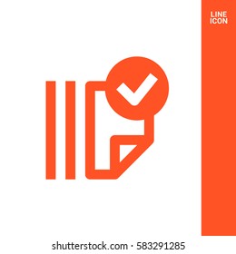 Documents tick isolated minimal single flat linear icon for application and info-graphic. Catalog line vector icon for websites and mobile minimalistic flat design.