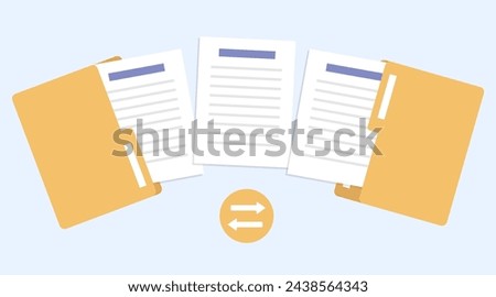 Documents transfer file from folder, Transfer data, Sheet paper transfer, Flat design, Open folder icon vector illustration.