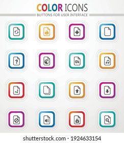 Documents vector flat button icons with colored outline and shadow