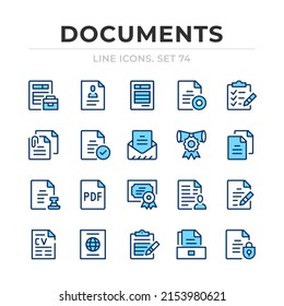 Archivo de iconos de línea vectorial. Diseño delgado de línea. Elementos gráficos de contorno, símbolos de trazo simples. Iconos del documento