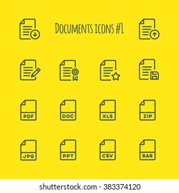 Documents vector line icons set 1