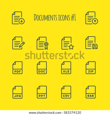 Documents vector line icons set 1