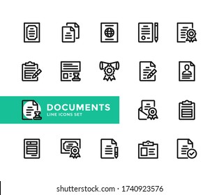 Documents vector line icons. Simple set of outline symbols, graphic design elements. Line icons