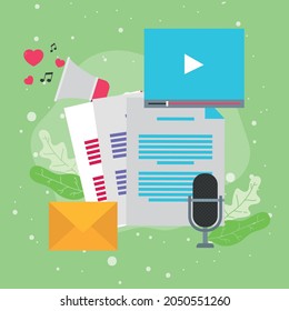 Documents video envelope and microphone of multimedia theme