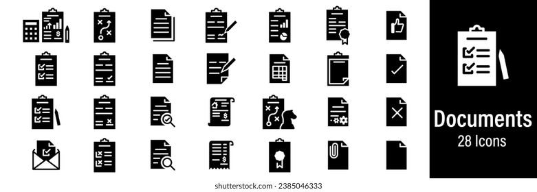 Documents Web Icons. Clipboard, Certificate, Contract, Approved, Archive. Vector in Line Style Icons