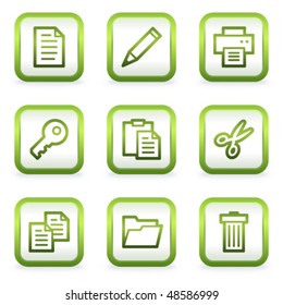 Documents web icons set 1, square buttons, green contour