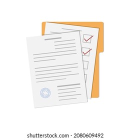 Documents and yellow folder. Vector illustration, flat minimal color cartoon design, isolated on white background, eps 10.