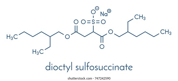 Docusate sodium (dioctyl sodium sulfosuccinate) stool softener drug molecule (laxative). Skeletal formula.