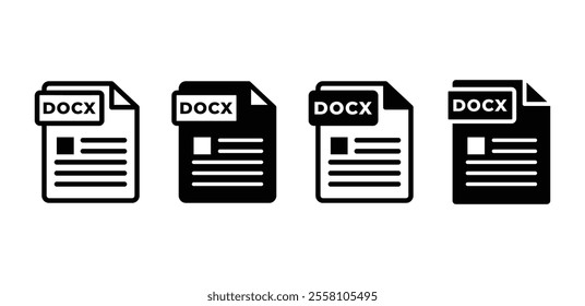 docx file format document icon vector design simple black white color illustration collection isolated