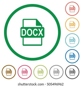 DOCX file format flat color icons in round outlines