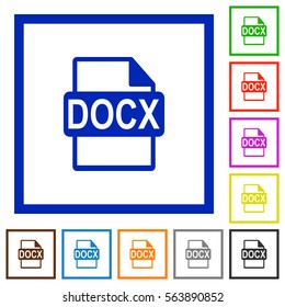 DOCX file format flat color icons in square frames on white background