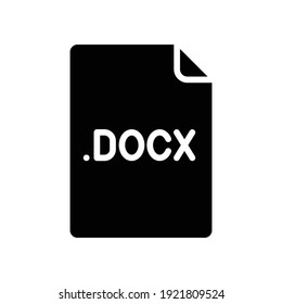 Icono de glifo de formato de archivo DOCX. Signo de estilo lineal para concepto móvil y diseño web. Sencillo símbolo sólido. Ilustración vectorial aislada en fondo blanco. EPS 10.