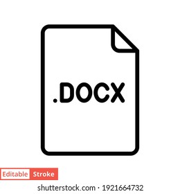 DOCX file format line icon. Linear style sign for mobile concept and web design. Simple outline symbol. Vector illustration isolated on white background. Editable stroke EPS 10.