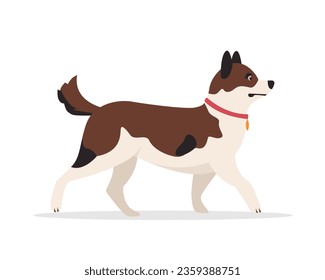 Dod icon isolated on white background. White and broun walking dog. Happy funny pet animal. Vector illustration.