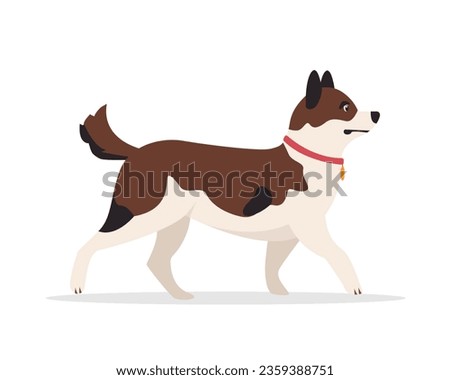 Dod icon isolated on white background. White and broun walking dog. Happy funny pet animal. Vector illustration.