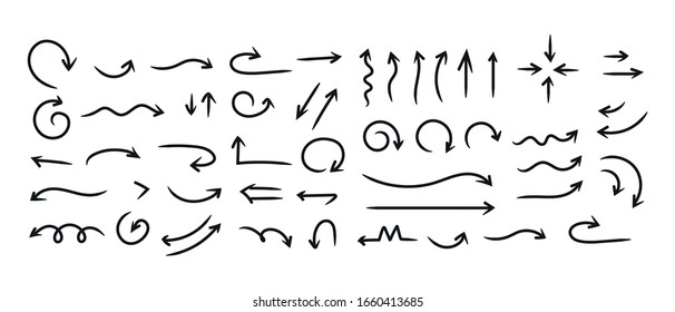 Doddle arrow set, collection of hand drawn arrows, vector set.