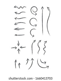 Conjunto de flecha de punto, colección de flechas dibujadas a mano, conjunto vectorial.