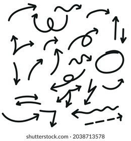Doddle arrow set, collection of hand drawn arrows, vector set.