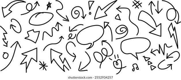 Doddle arrow set, collection of hand drawn arrows, vector eps10 set.