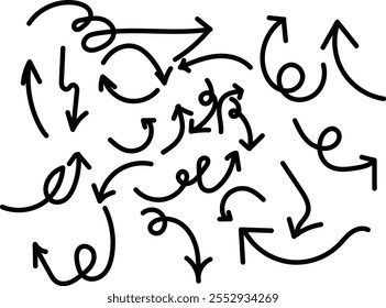 Doddle Pfeilsatz, Sammlung von handgezeichneten Pfeilen, Vektor eps10 Satz.