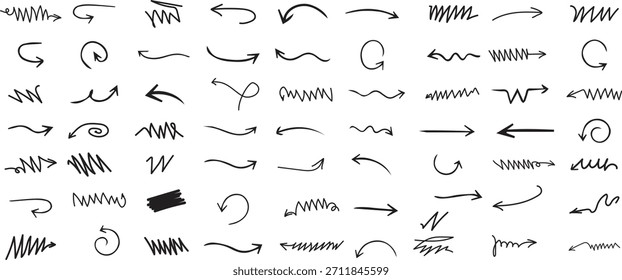 Doddle conjunto de flechas, colección de flechas dibujadas a mano, set flecha Ilustración vectorial colección	