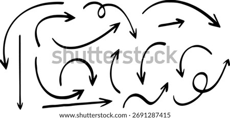 Doddle arrow set. Crayon arrow sketches collection. Hand drawn arrow illustration