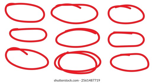 Doddle circle set, set of circle vector illustration. red doddle circle vector.