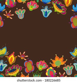 Doddle colored flowers frame with empty space for your text